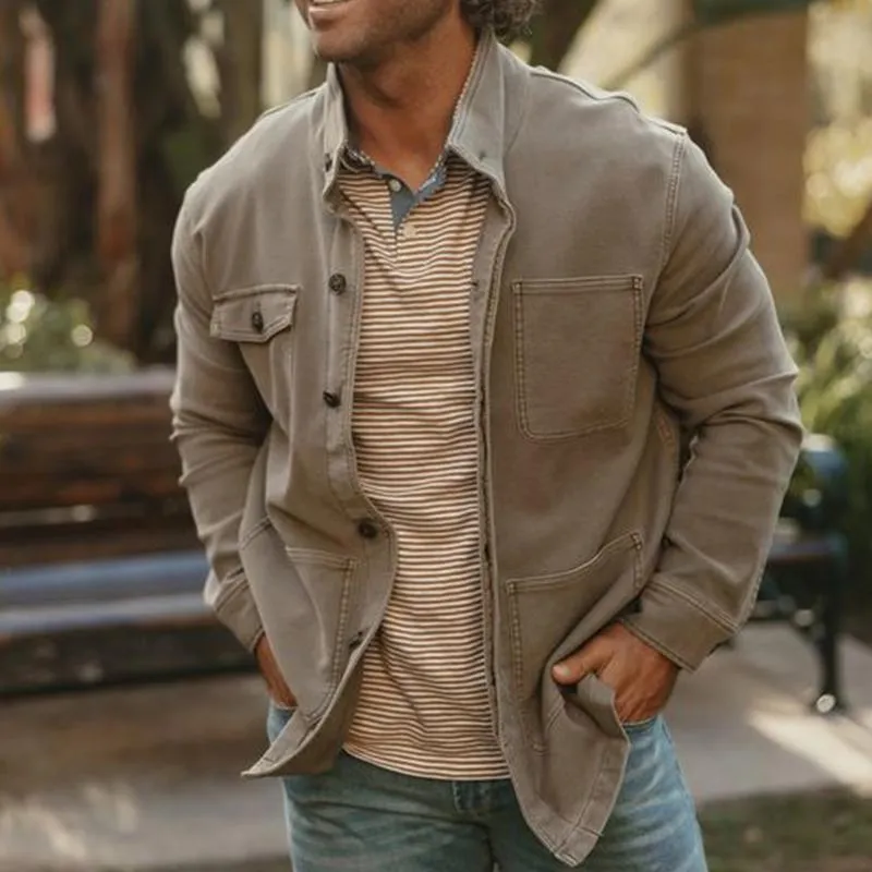 Men's Vintage Washed Multi-Pocket Stand Collar Jacket 75042539X sold by Manly product image thumbnail 2