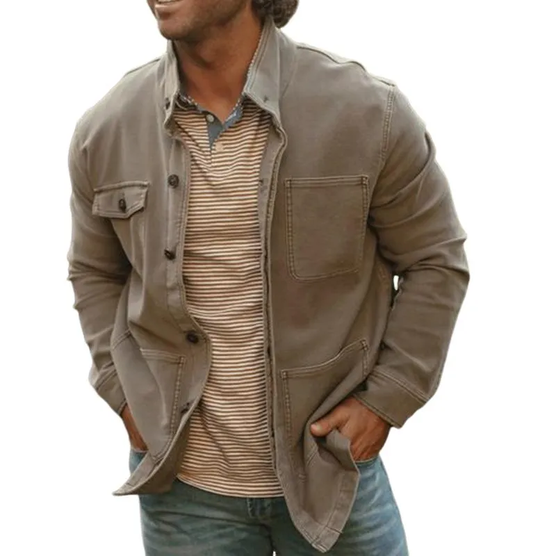 Men's Vintage Washed Multi-Pocket Stand Collar Jacket 75042539X sold by Manly