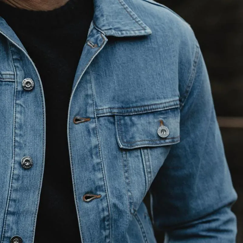 Men's Washed Vintage Lapel Denim Jacket 92838830X sold by Manly product image thumbnail 4