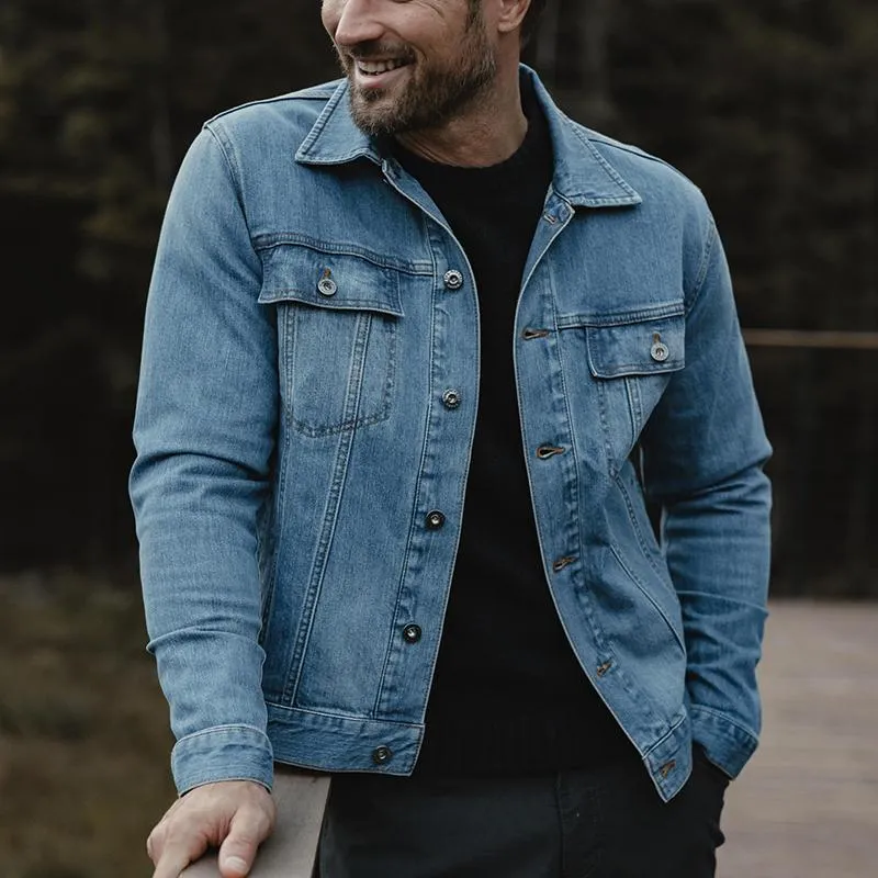 Men's Washed Vintage Lapel Denim Jacket 92838830X sold by Manly product image thumbnail 2