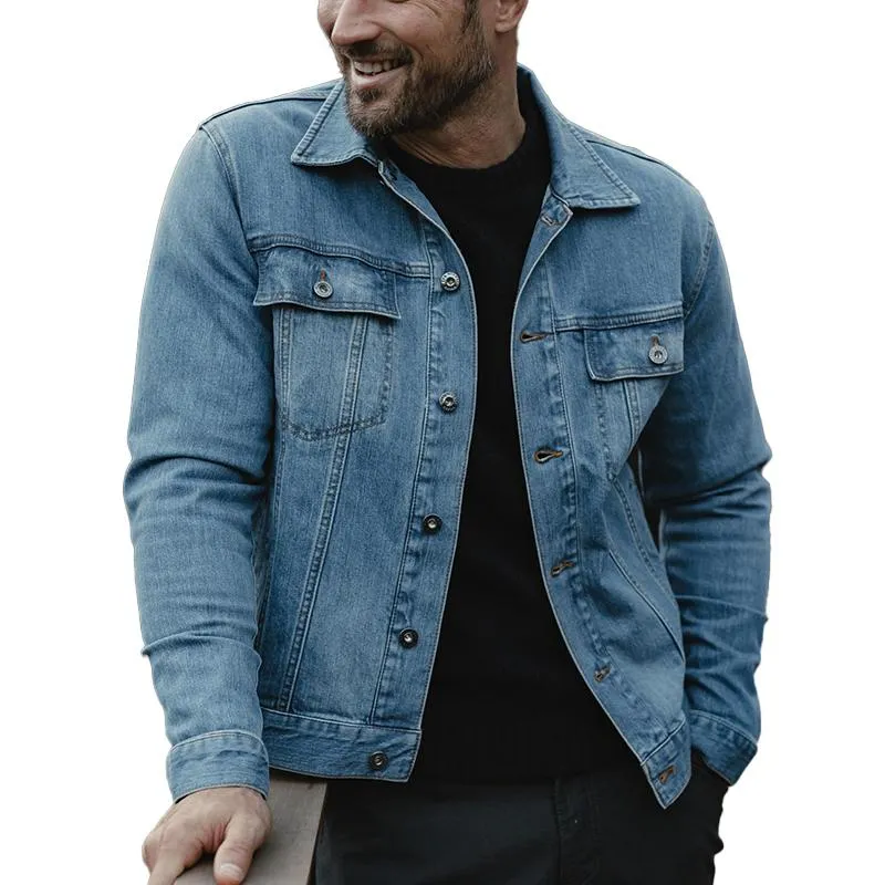 Men's Washed Vintage Lapel Denim Jacket 92838830X sold by Manly