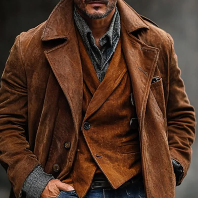 Men's Vintage Solid Single Breasted Suede Coat 72719049X sold by Manly product image thumbnail 3