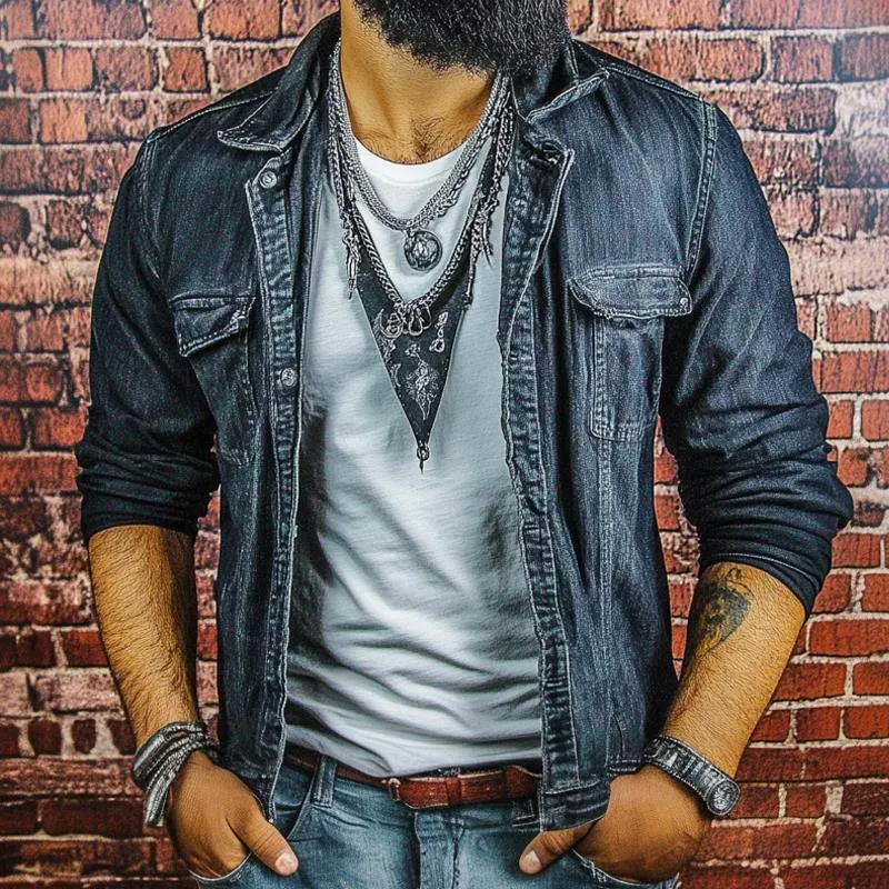 Men's Vintage Washed Lapel Denim Jacket 11157963X sold by Manly product image thumbnail 2