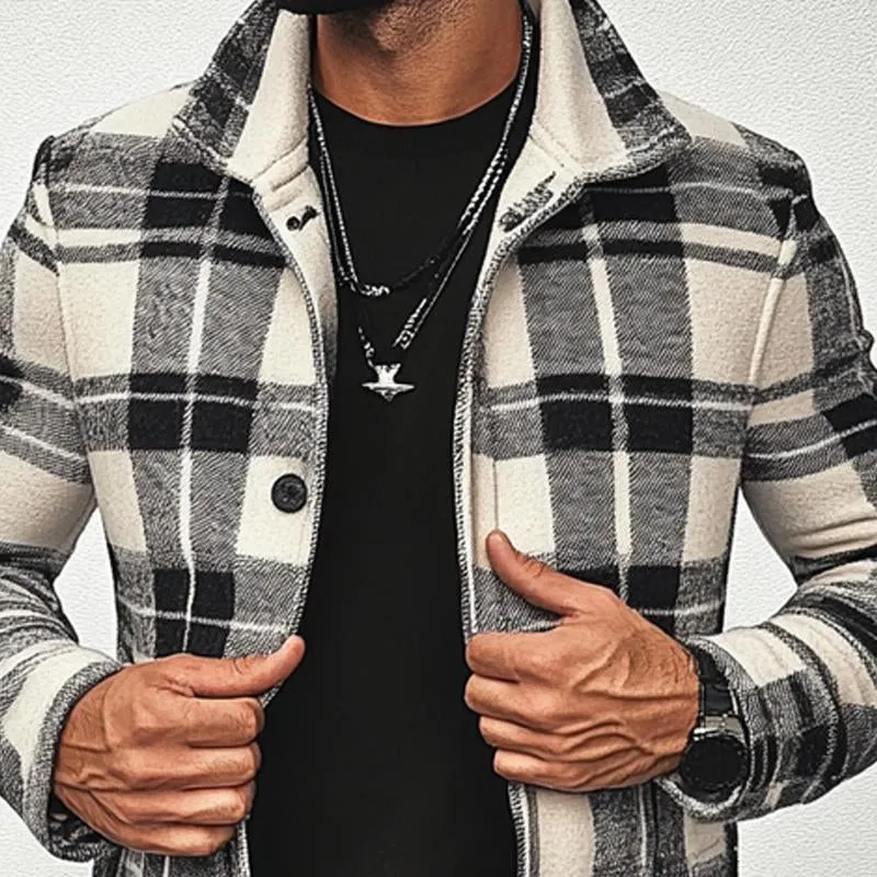 Men's Casual Plaid Lapel Single-breasted Mid-length Coat 64310890X sold by Manly product image thumbnail 4