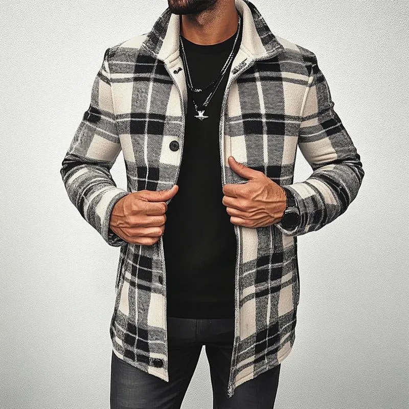 Men's Casual Plaid Lapel Single-breasted Mid-length Coat 64310890X sold by Manly product image thumbnail 2