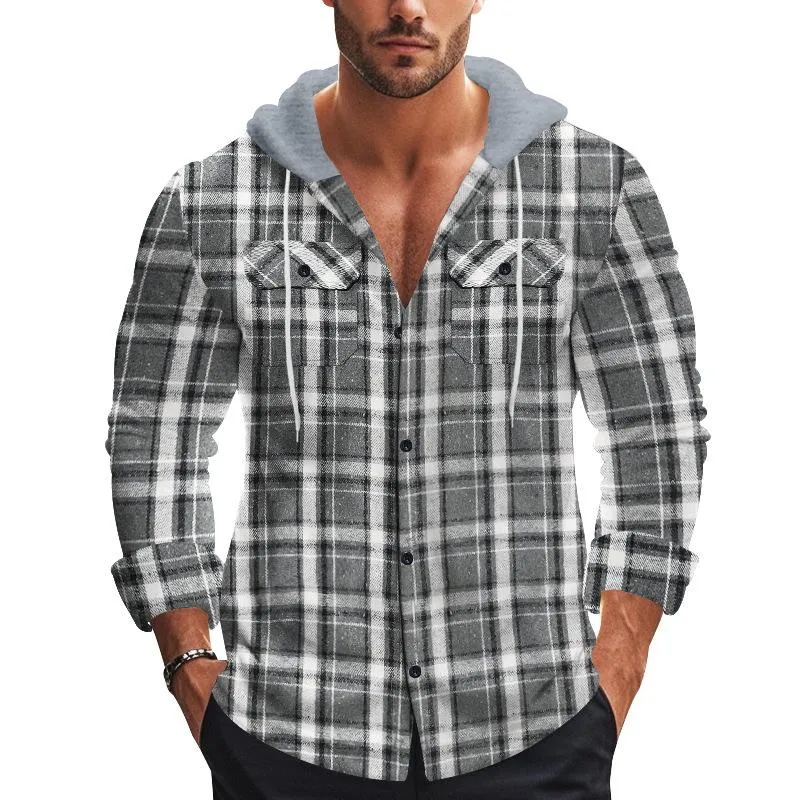 Men's Flannel Hooded Chest Pocket Long Sleeve Casual Shirt 66418582Z sold by Manly product image thumbnail 4