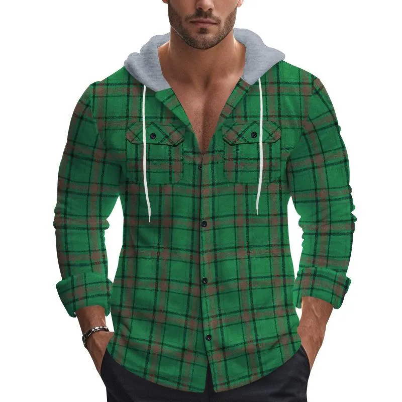 Men's Flannel Hooded Chest Pocket Long Sleeve Casual Shirt 66418582Z sold by Manly product image thumbnail 3