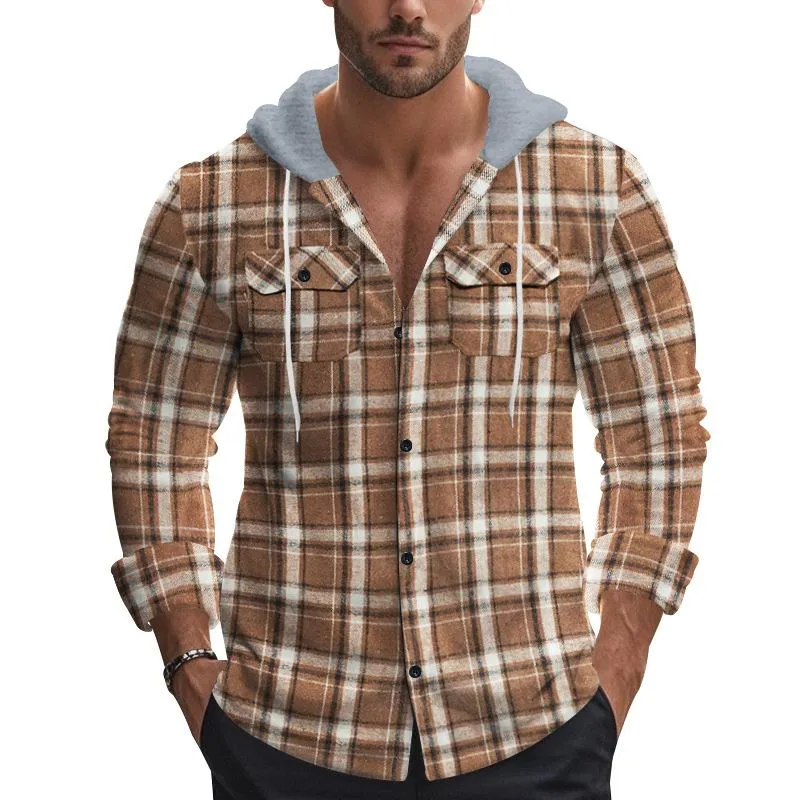 Men's Flannel Hooded Chest Pocket Long Sleeve Casual Shirt 66418582Z sold by Manly