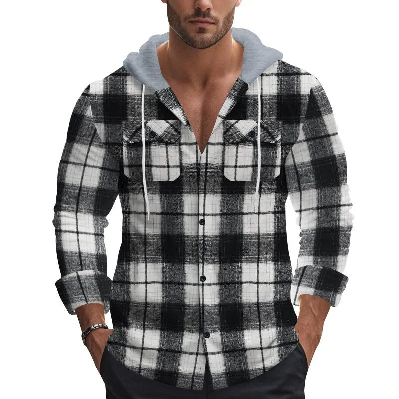 Men's Flannel Hooded Chest Pocket Long Sleeve Casual Shirt 66418582Z sold by Manly product image thumbnail 5