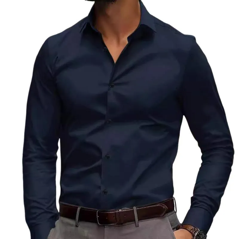 Men's Solid Color Lapel Long Sleeve Non-iron Business Shirt 38892139Z sold by Manly