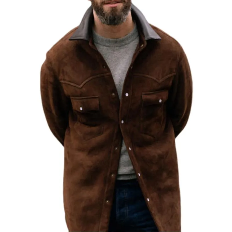 Men's Vintage Suede and Leather Lapel Single Breasted Slim Fit Jacket 85380766M sold by Manly product image thumbnail 2