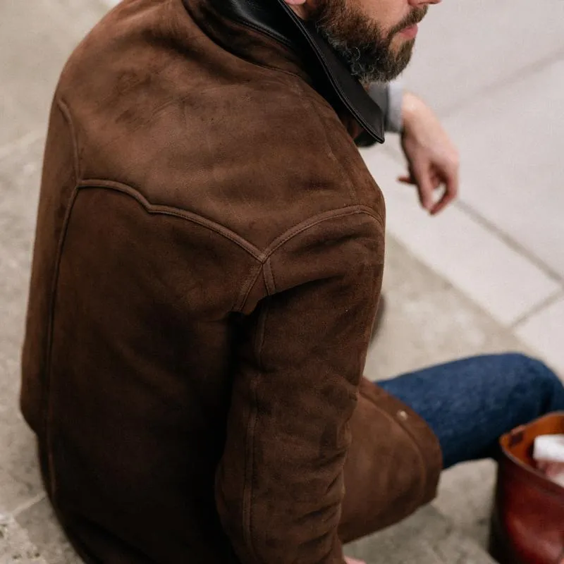 Men's Vintage Suede and Leather Lapel Single Breasted Slim Fit Jacket 85380766M sold by Manly product image thumbnail 4