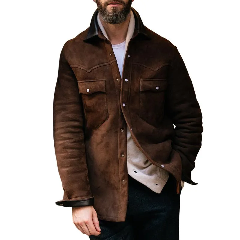 Men's Vintage Suede and Leather Lapel Single Breasted Slim Fit Jacket 85380766M sold by Manly