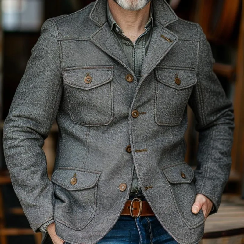 Men's Vintage Notch Lapel Single-breasted Multi-pocket Slim-fit Blazer 53042009M sold by Manly product image thumbnail 3