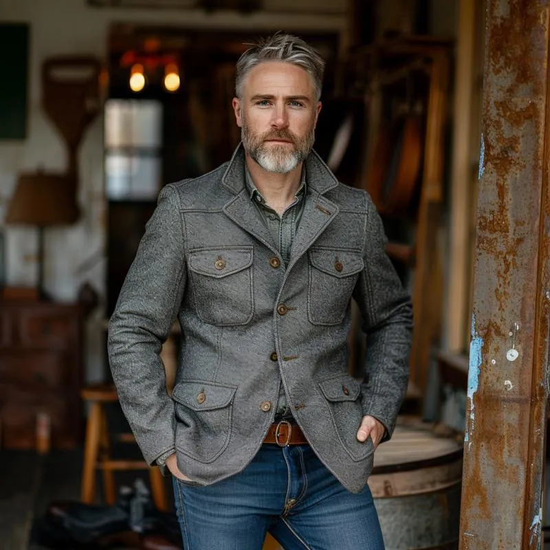 Men's Vintage Notch Lapel Single-breasted Multi-pocket Slim-fit Blazer 53042009M sold by Manly product image thumbnail 2