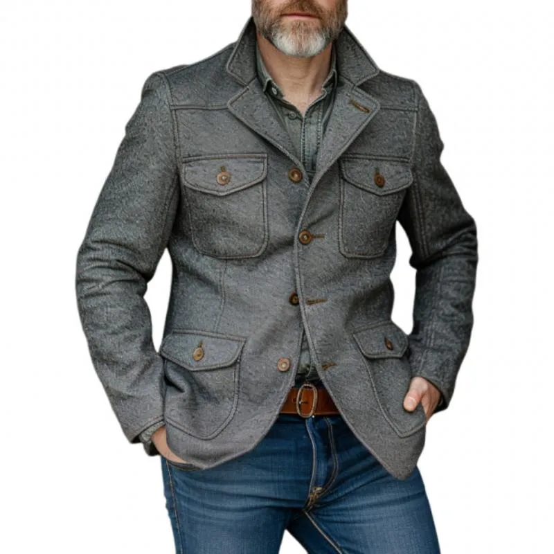 Men's Vintage Notch Lapel Single-breasted Multi-pocket Slim-fit Blazer 53042009M sold by Manly
