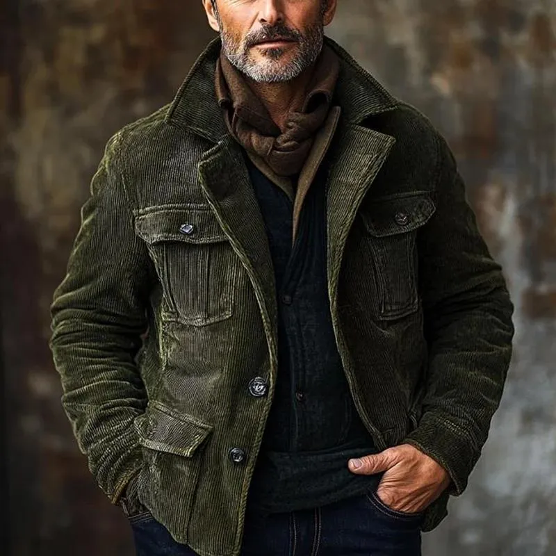 Men's Vintage Corduroy Thickened Notch Lapel Single Breasted Multi-Pocket Blazer 08149389M sold by Manly product image thumbnail 2