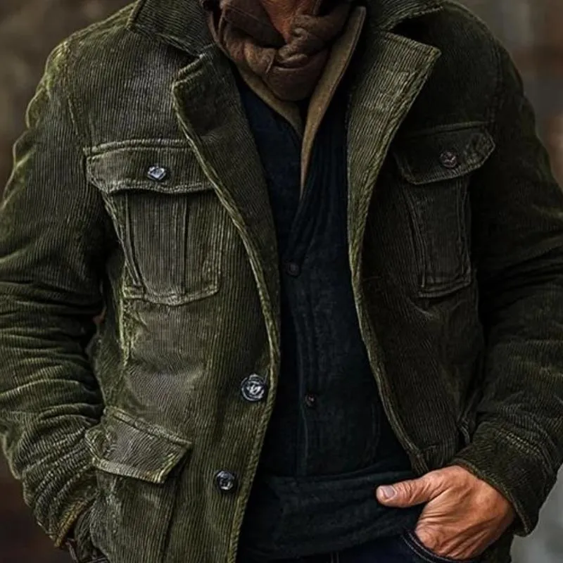 Men's Vintage Corduroy Thickened Notch Lapel Single Breasted Multi-Pocket Blazer 08149389M sold by Manly product image thumbnail 3