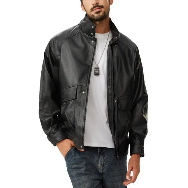 Men's Vintage Biker Lapel Zipper Leather Jacket 46896235Y sold by Manly