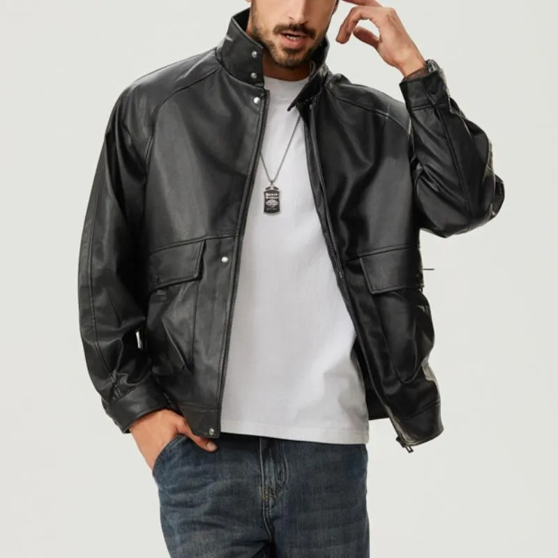 Men's Vintage Biker Lapel Zipper Leather Jacket 46896235Y sold by Manly product image thumbnail 3