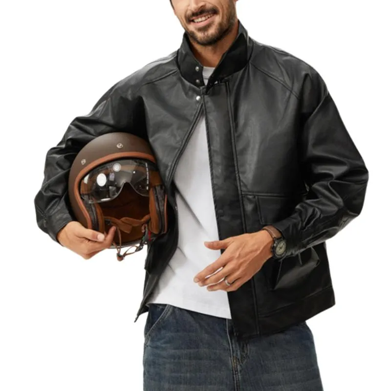 Men's Vintage Biker Lapel Zipper Leather Jacket 46896235Y sold by Manly product image thumbnail 2