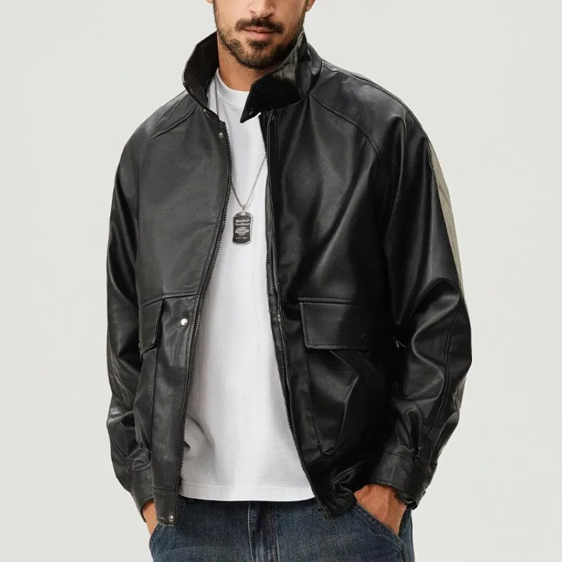 Men's Vintage Biker Lapel Zipper Leather Jacket 46896235Y sold by Manly product image thumbnail 5