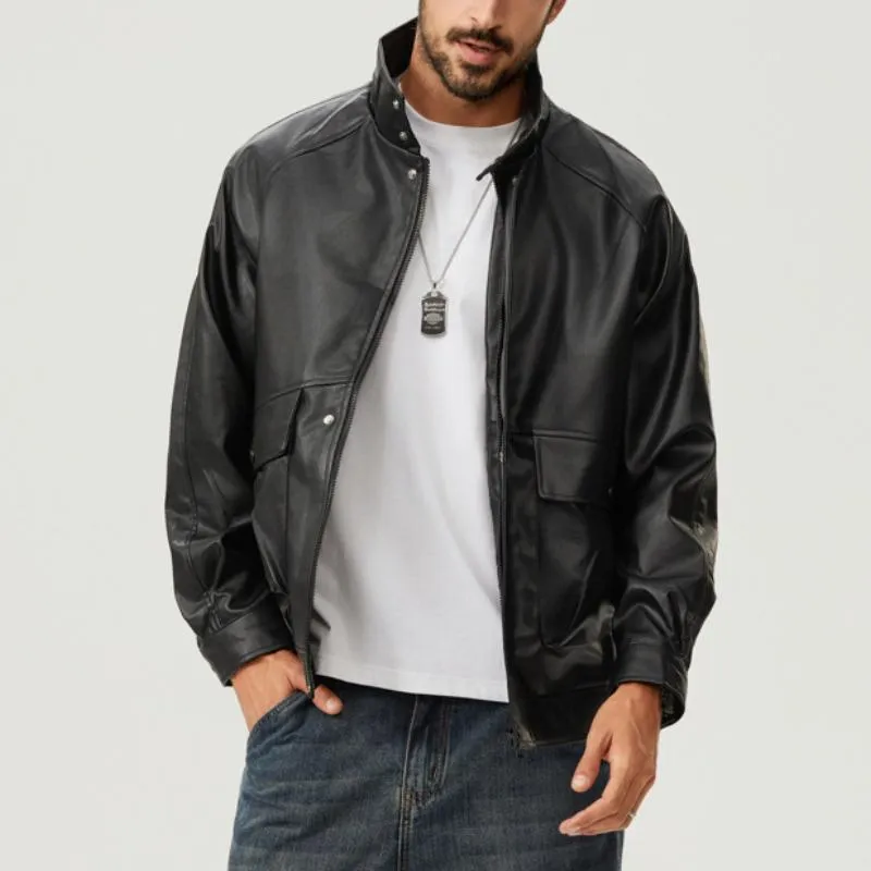 Men's Vintage Biker Lapel Zipper Leather Jacket 46896235Y sold by Manly product image thumbnail 4