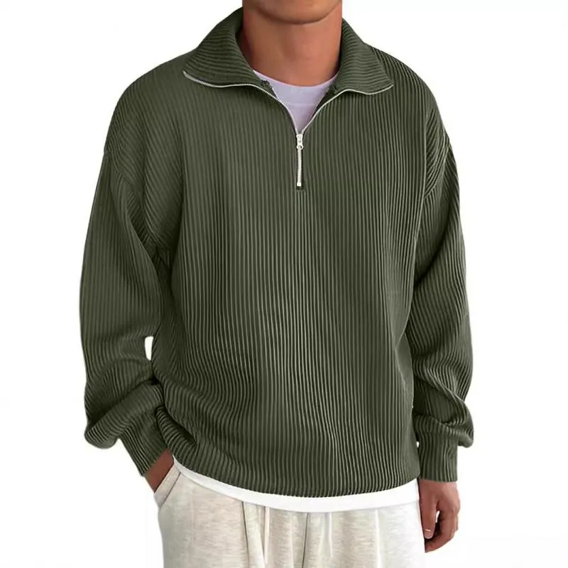 Men's Solid Color Lapel Zipper Ribbed Sweatshirt 34950169Y sold by Manly product image thumbnail 4