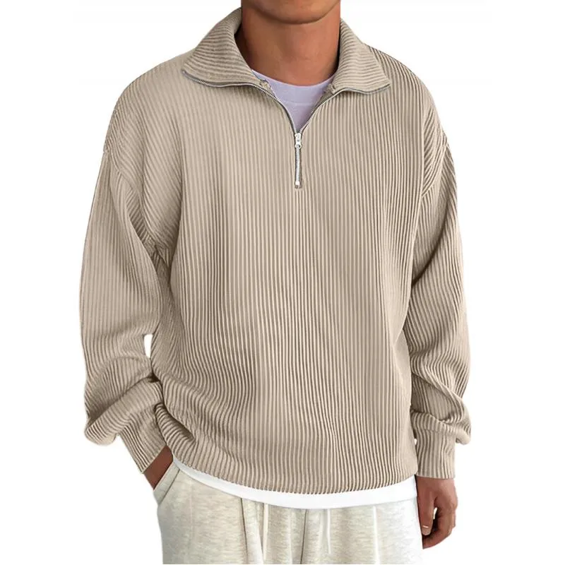 Men's Solid Color Lapel Zipper Ribbed Sweatshirt 34950169Y sold by Manly product image thumbnail 5