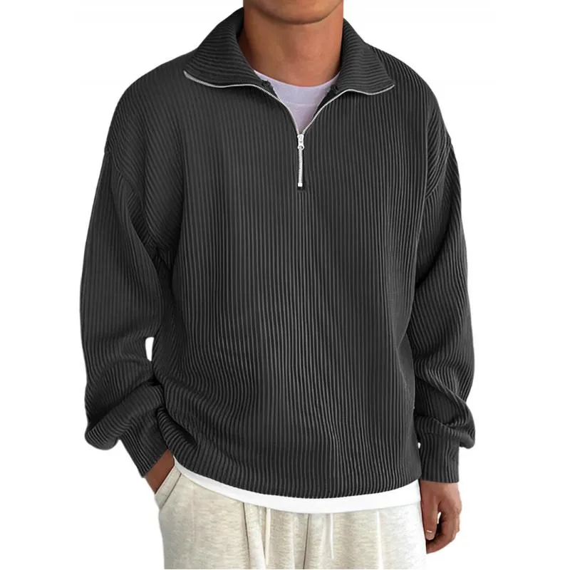 Men's Solid Color Lapel Zipper Ribbed Sweatshirt 34950169Y sold by Manly product image thumbnail 3