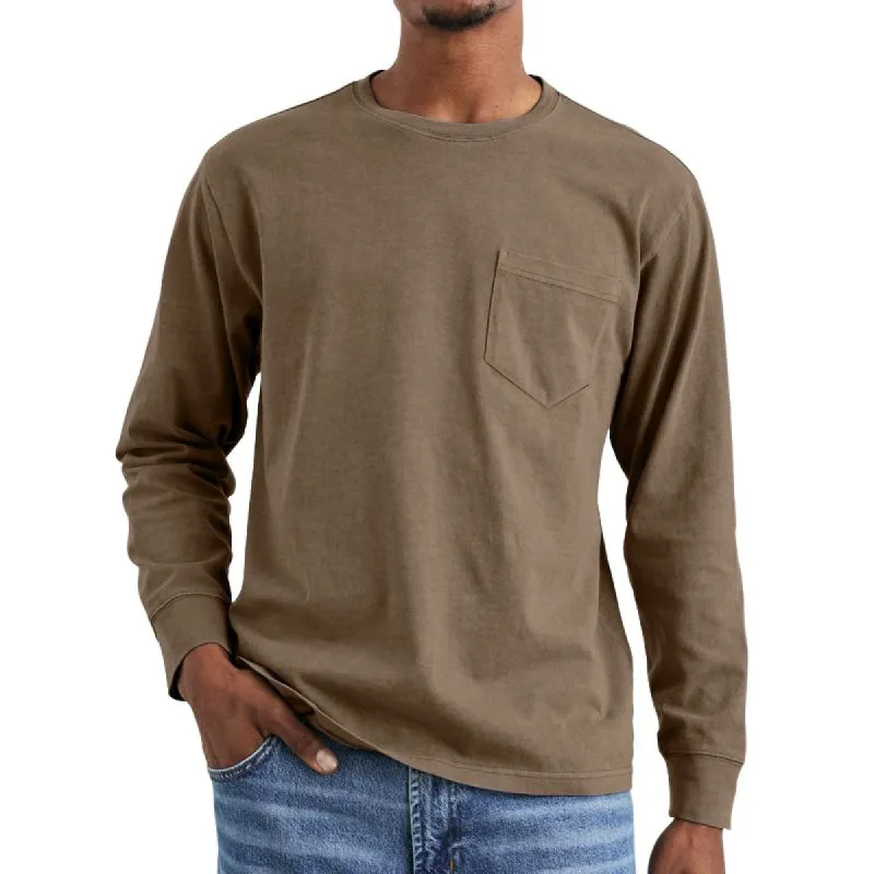 Men's Loose Solid Color Round Neck Chest Pocket Long Sleeve T-Shirt 33123506Y sold by Manly