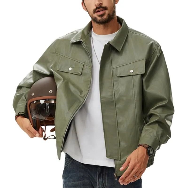 Men's Vintage Biker Lapel Zipper Leather Jacket 95570281Y sold by Manly