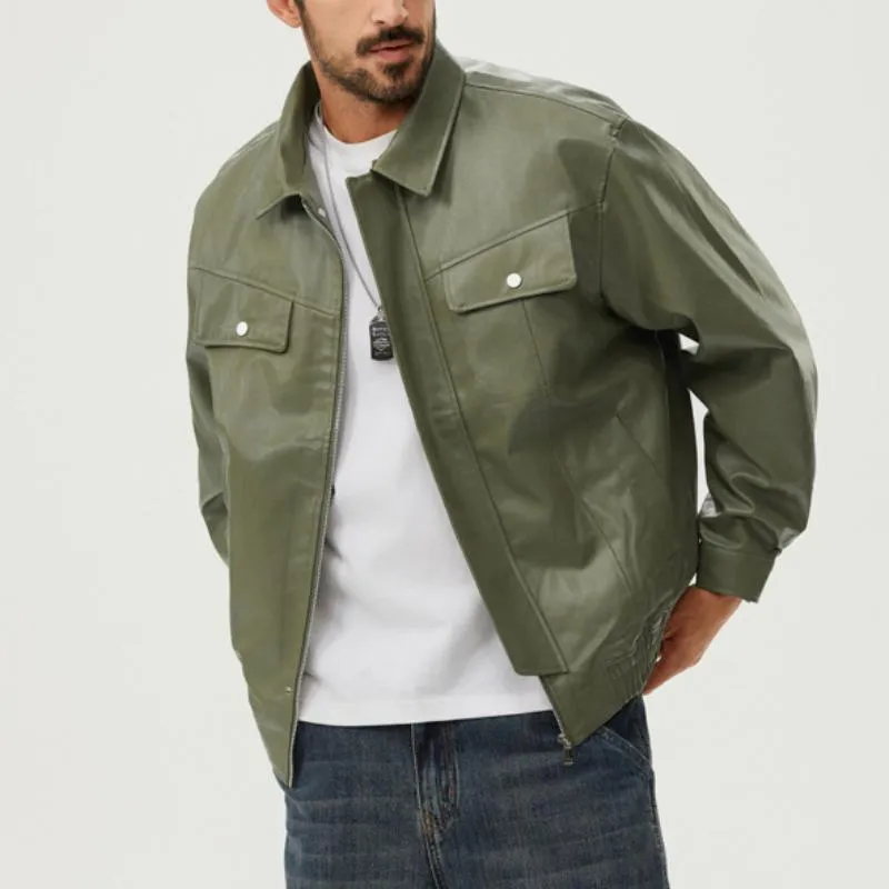 Men's Vintage Biker Lapel Zipper Leather Jacket 95570281Y sold by Manly product image thumbnail 4