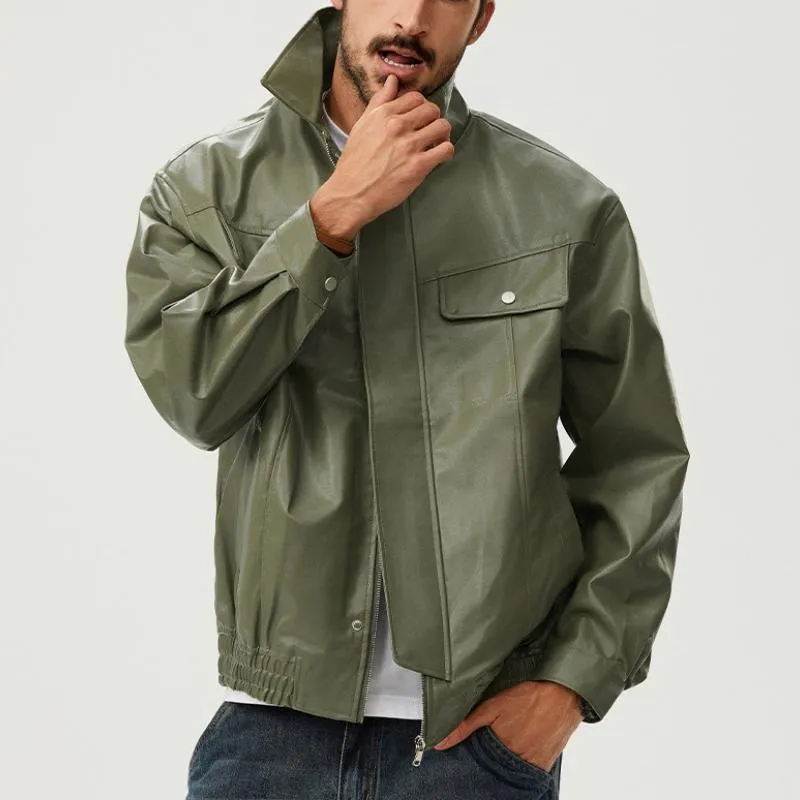 Men's Vintage Biker Lapel Zipper Leather Jacket 95570281Y sold by Manly product image thumbnail 2