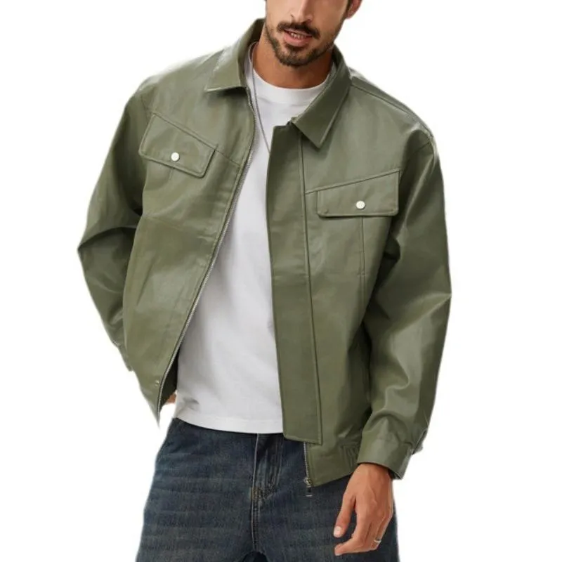 Men's Vintage Biker Lapel Zipper Leather Jacket 95570281Y sold by Manly product image thumbnail 5