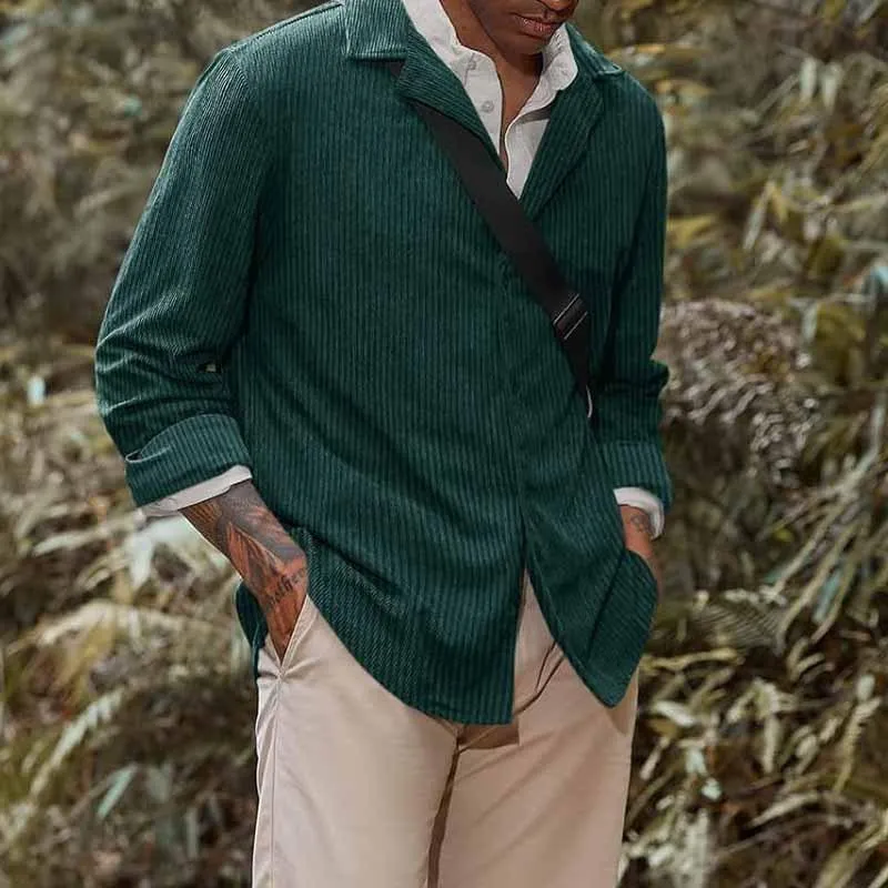 Men's Solid Color Corduroy Lapel Jacket 49294668Y sold by Manly product image thumbnail 3