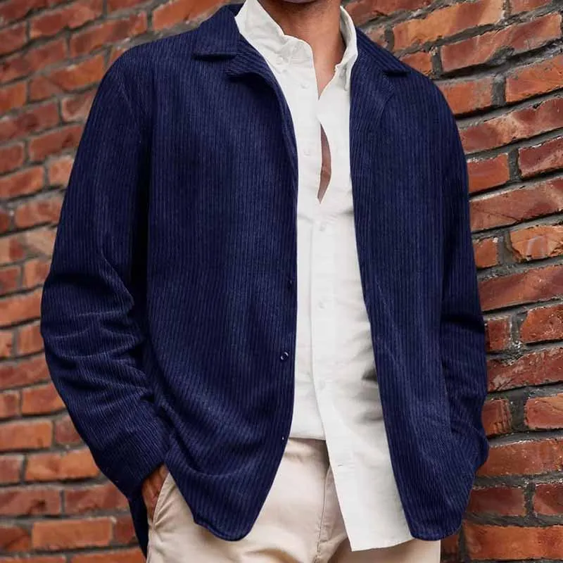 Men's Solid Color Corduroy Lapel Jacket 49294668Y sold by Manly product image thumbnail 5