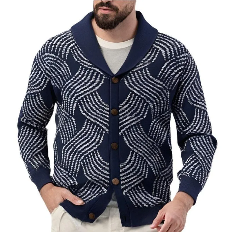 Men's Vintage Jacquard Shawl Collar Single Breasted Knitted Cardigan 10100276M sold by Manly