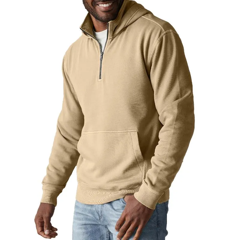 Men's Casual Cotton Blended Zipper Neck Loose Long Sleeve Pullover Hoodie 12221182M sold by Manly
