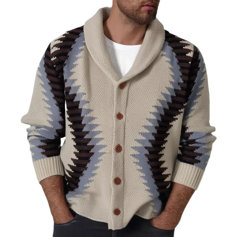 Men's Vintage Jacquard Thick Lapel Single Breasted Knitted Cardigan 25787366M sold by Manly