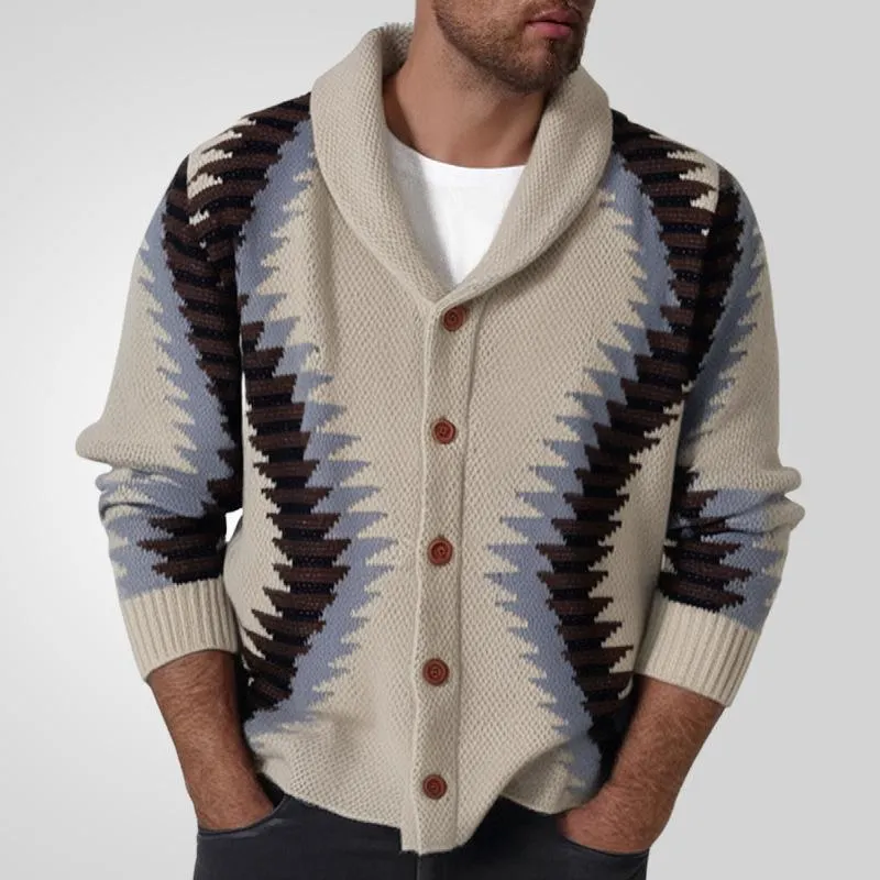 Men's Vintage Jacquard Thick Lapel Single Breasted Knitted Cardigan 25787366M sold by Manly product image thumbnail 2