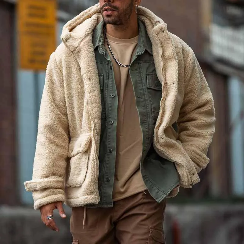 Men's Solid Color Loose Fleece Hooded Pockets Casual Jacket 72977960Z sold by Manly product image thumbnail 2