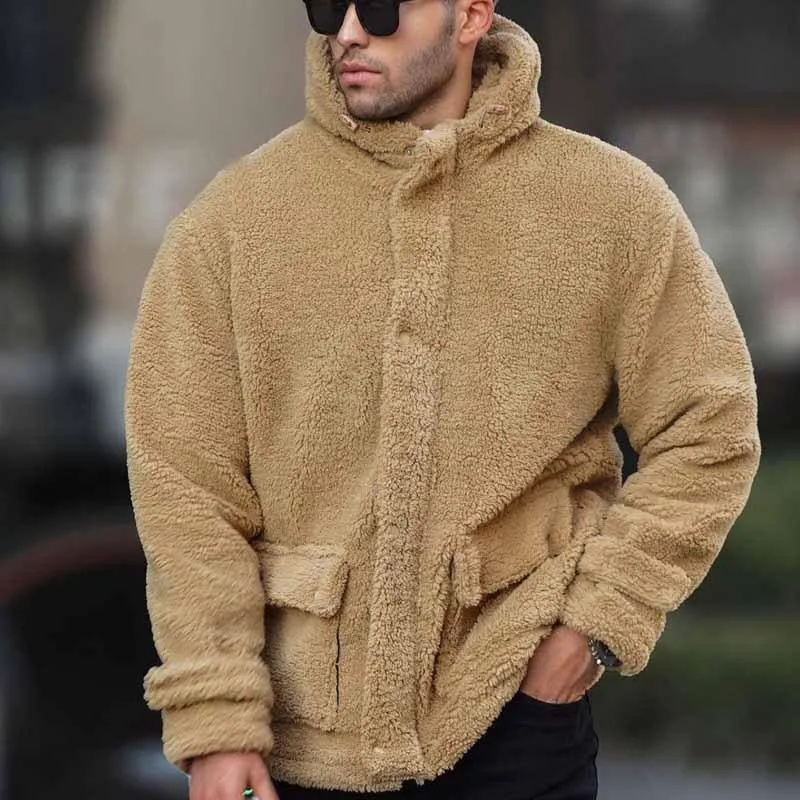 Men's Solid Color Loose Fleece Hooded Pockets Casual Jacket 72977960Z sold by Manly product image thumbnail 4