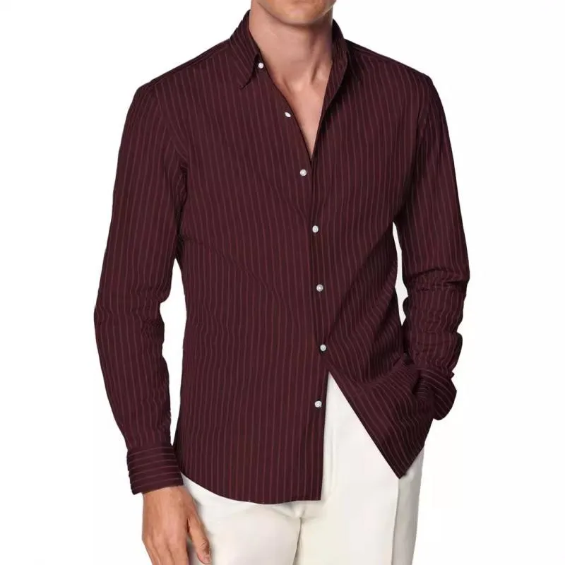 Men's Casual Striped Lapel Slim Fit Long Sleeve Shirt 59617900M sold by Manly product image thumbnail 5