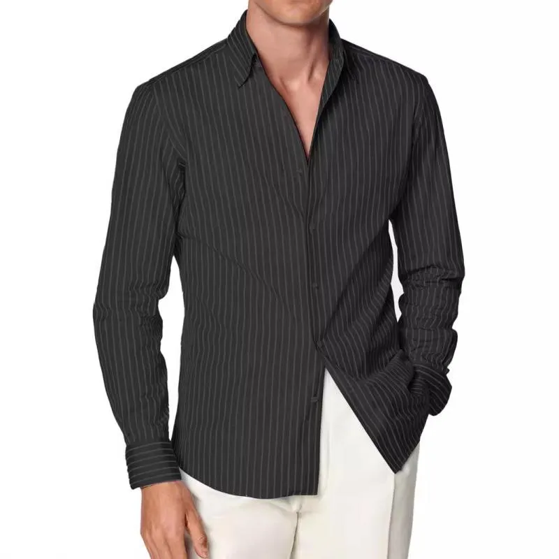 Men's Casual Striped Lapel Slim Fit Long Sleeve Shirt 59617900M sold by Manly product image thumbnail 4