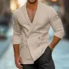 Men's Casual Cotton Linen Lapel Double-breasted Slim-fit Long-sleeved Shirt 85775872M sold by Manly