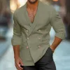 Men's Casual Cotton Linen Lapel Double-breasted Slim-fit Long-sleeved Shirt 85775872M sold by Manly