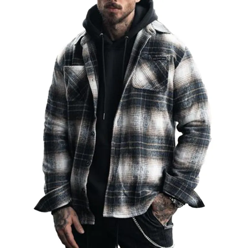 Men's Vintage Plaid Brushed Lapel Long Sleeve Shirt 35728472X sold by Manly