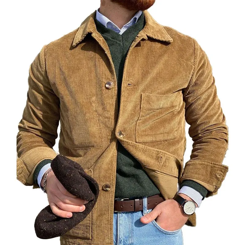 Men's Vintage Solid Color Corduroy Lapel Jacket 35278342X sold by Manly