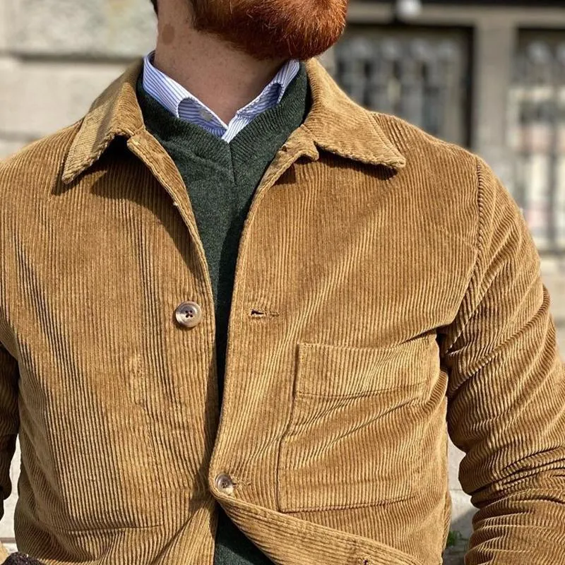 Men's Vintage Solid Color Corduroy Lapel Jacket 35278342X sold by Manly product image thumbnail 2